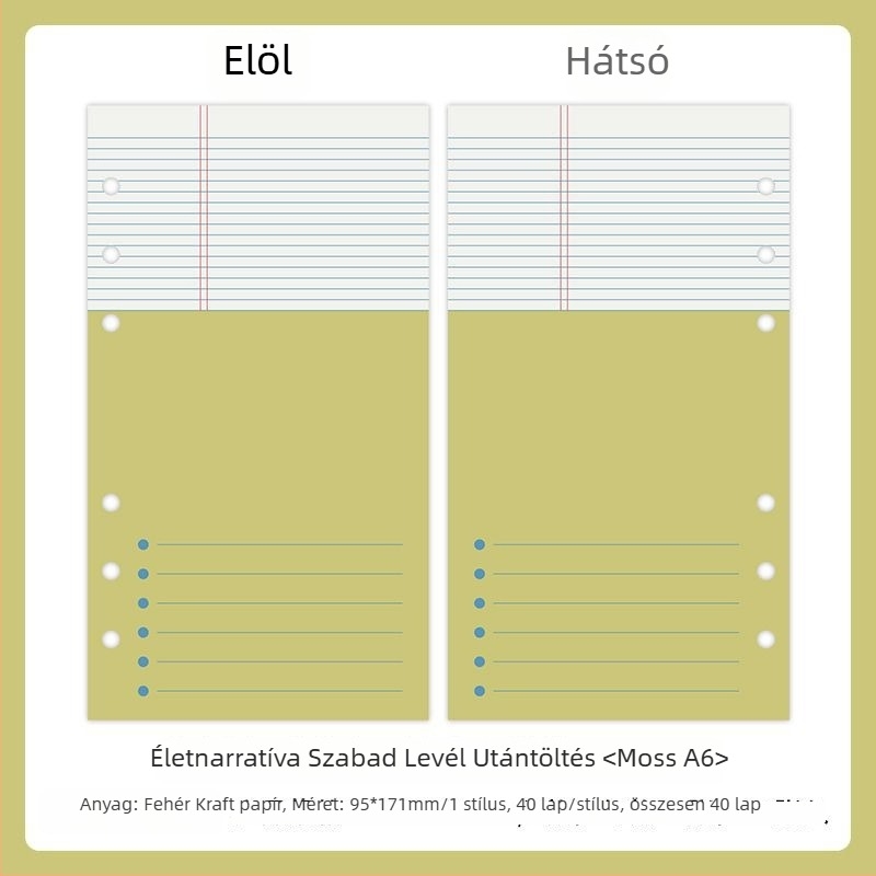 Mr.paper M5 belső oldalai noteszhez – faalapú cellulóz papír – 10 oldal – M5 lyukakkal kompatibilis