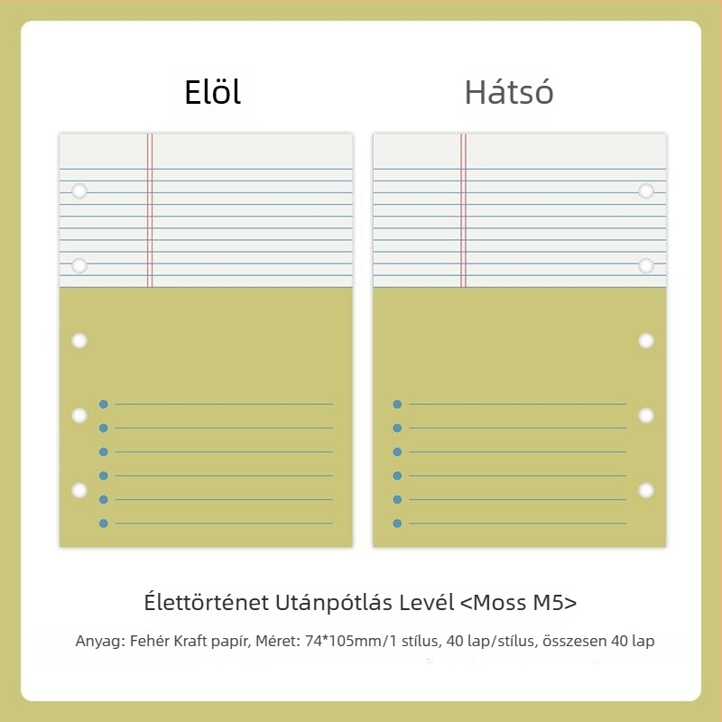 Mr.paper M5 belső oldalai noteszhez – faalapú cellulóz papír – 10 oldal – M5 lyukakkal kompatibilis