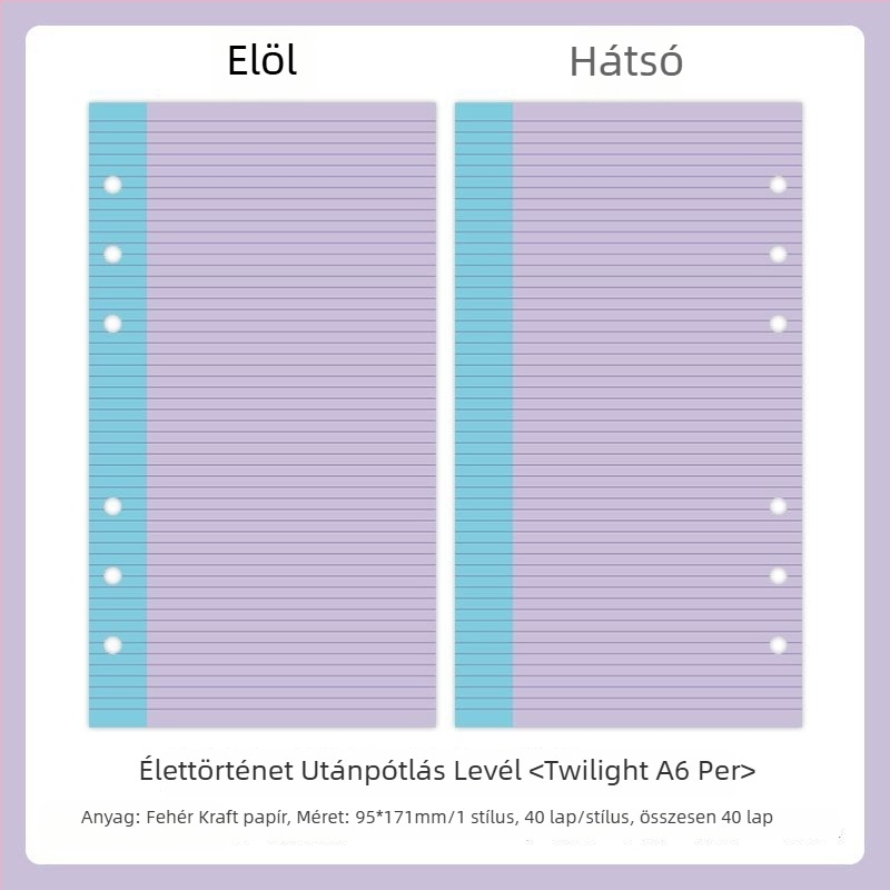 Mr.paper M5 belső oldalai noteszhez – faalapú cellulóz papír – 10 oldal – M5 lyukakkal kompatibilis