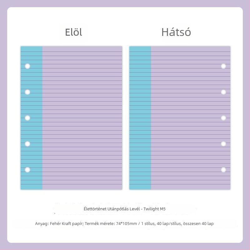 Mr.paper M5 belső oldalai noteszhez – faalapú cellulóz papír – 10 oldal – M5 lyukakkal kompatibilis