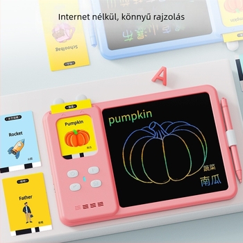 LCD írás- és rajztábla kínai–angol kétnyelvű tanulókártyákkal, újratölthető lítium akkumulátor, ABS anyag, memória 8 GB+, 4–6 éveseknek