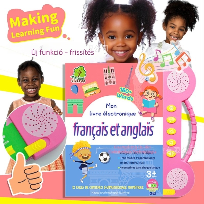 Kétnyelvű olvasó toll angol–francia audióval, Új kiadás, újratölthető, interaktív oktatási eszköz 4–6 éveseknek