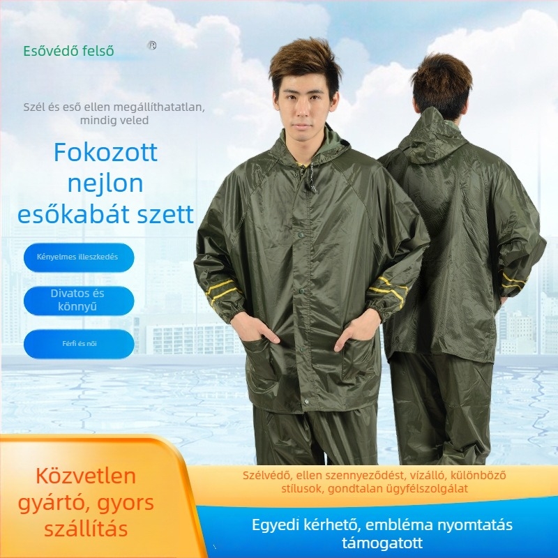 Motorkerékpáros esőkabát és esőnadrág készlet, Vastag Oxford anyag, PVC ragasztóréteg, Kültéri használatra