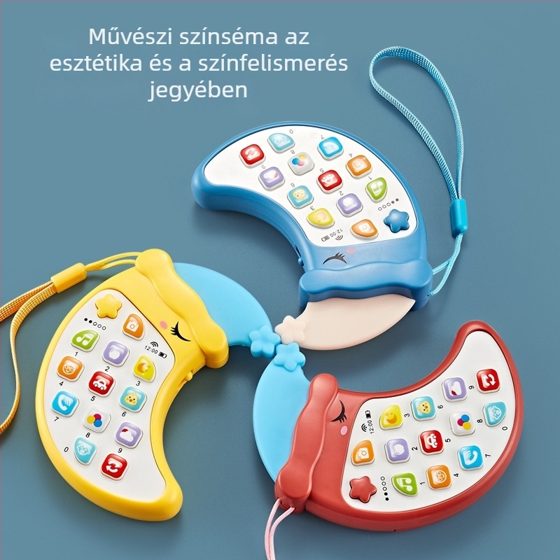 Tudatosító zenés babatelefon – hold alakú, elemmel működő, ABS műanyag, 0–3 éveseknek, Yisheng teaching aids