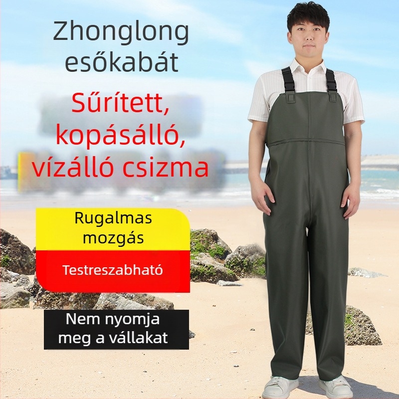 Vízálló poncsó vállpántokkal, 0.45 mm PVC réteg, kötött anyag, kopásálló akvakultúrához