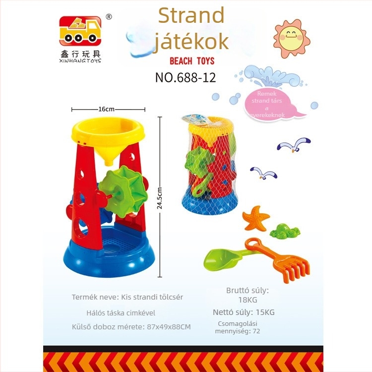 Xinhang Toys műanyag homokozó készlet – vödör és ásó, hálózatos zacskóban, 4–6 éves korú gyermekek számára