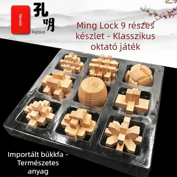 Fából készült Lu Ban Lock / Kongming Lock logikai puzzle, kinyitható funkcióval, Ruisheng márka, 8–12 éveseknek
