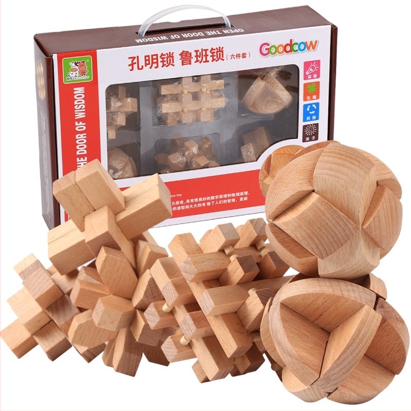 Fából készült Lu Ban Lock / Kongming Lock logikai puzzle, kinyitható funkcióval, Ruisheng márka, 8–12 éveseknek