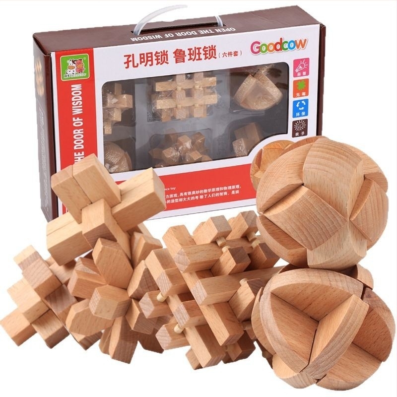 Fából készült Lu Ban Lock / Kongming Lock logikai puzzle, kinyitható funkcióval, Ruisheng márka, 8–12 éveseknek