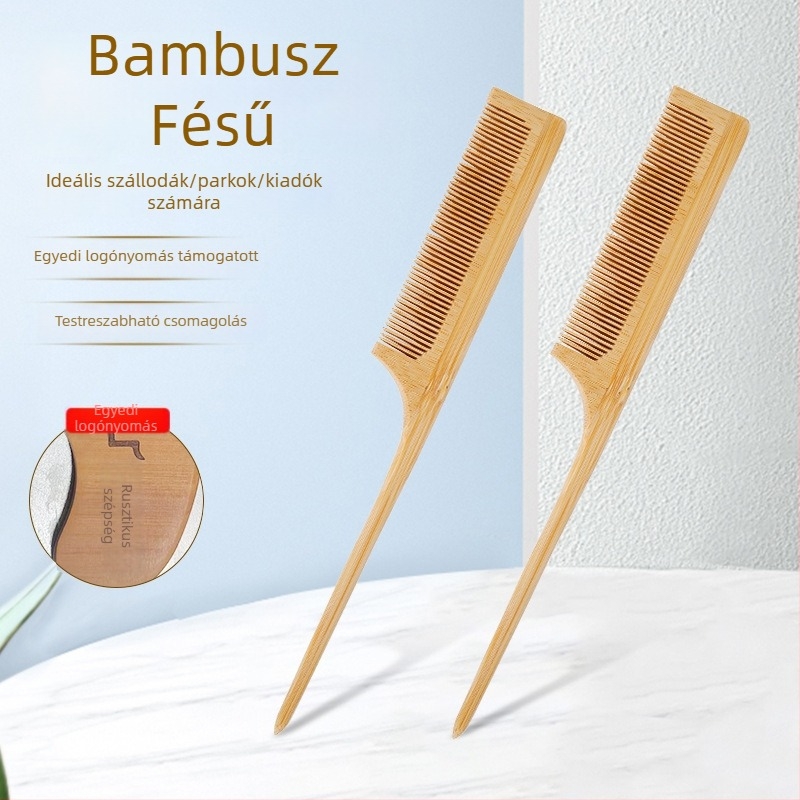 Bambusz téglalap alakú fésű testreszabható mintával, gravírozható logóval, 0,5 cm vastagság