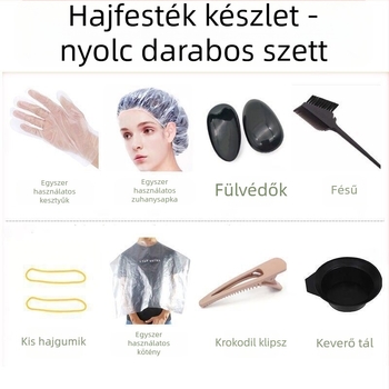 Hajfestő eszközök 8 részes készlet: festéktál, egyszer használatos eszközök, köpeny, kesztyű, fésű