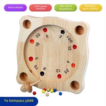 Fából készült iránytűs sakkjáték gyerekeknek — szülő-gyermek interaktív játék, fejleszti a kéz-szem koordinációt, 4–14 éveseknek