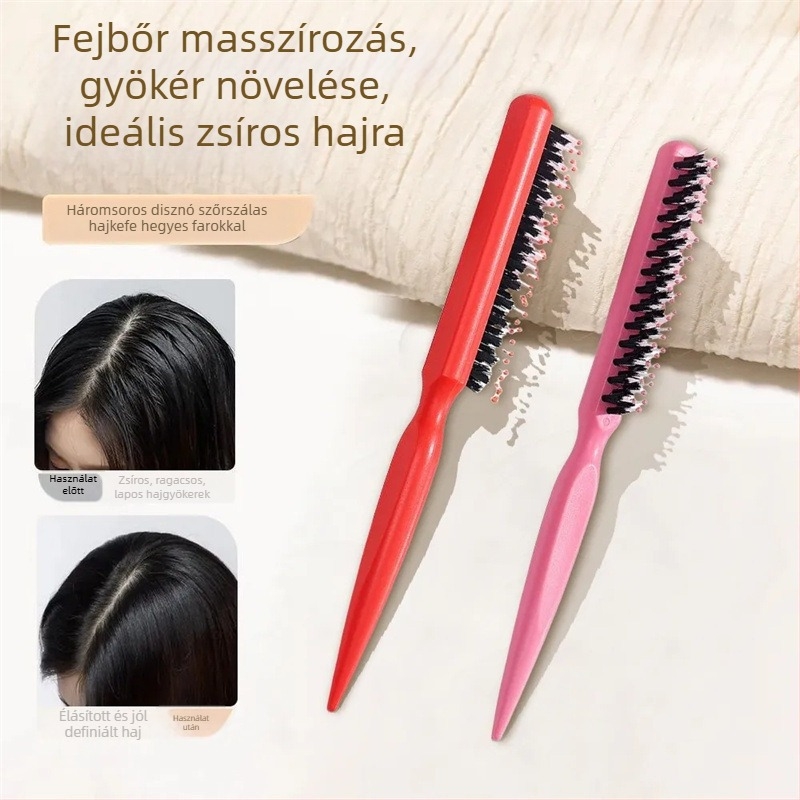 Három soros vaddisznó-szőrű hajkefe a stylinghoz és estélyi frizurákhoz