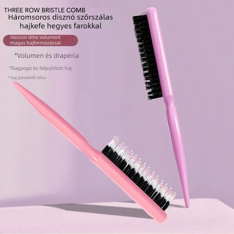 Három soros vaddisznó-szőrű hajkefe a stylinghoz és estélyi frizurákhoz