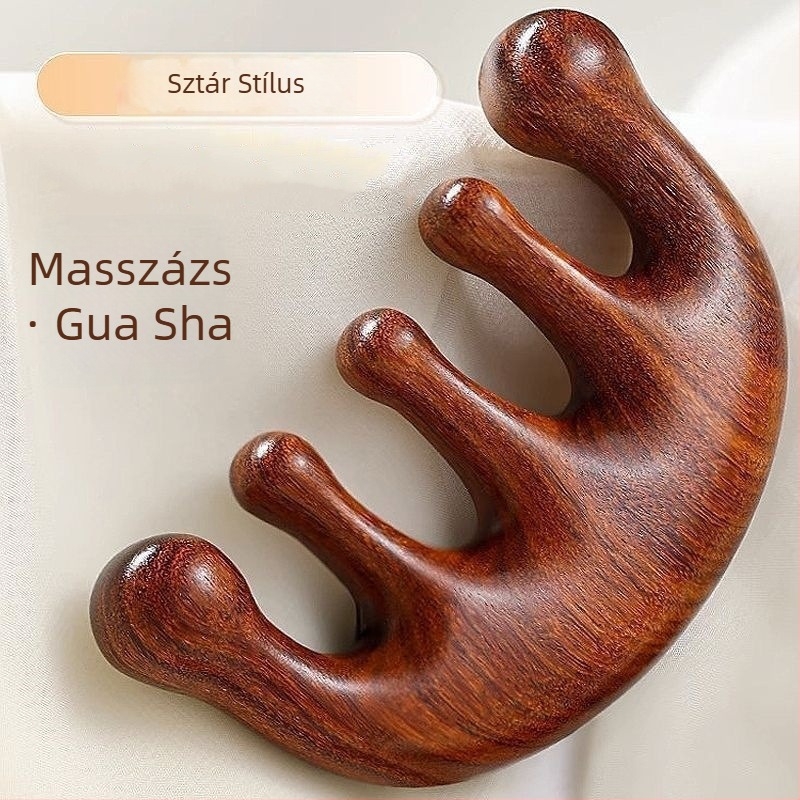 Műanyag kivitelű, fakéreg mintázatú, többfunkciós masszázsfésű öt foggal (ovális alak, 2 cm vastagság, cikkszám ams-001)