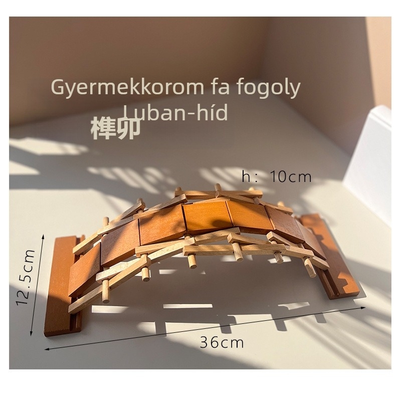Kongming-Luban fa logikai puzzle, 10 darabos bükkfa készlet a kognitív fejlődésért, 7–14 éveseknek, Ding Ci