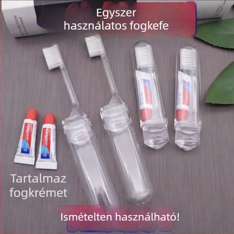 Egyszer használatos összecsukható fogkefés utazási készlet fogkrémmel – otthoni és utazási használatra