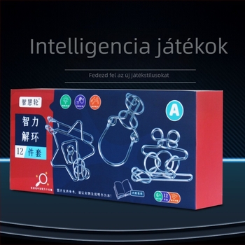 Acélból készült kilencláncos puzzle: 12-darabos készlet, 4–6 éveseknek, logó testreszabás elérhető