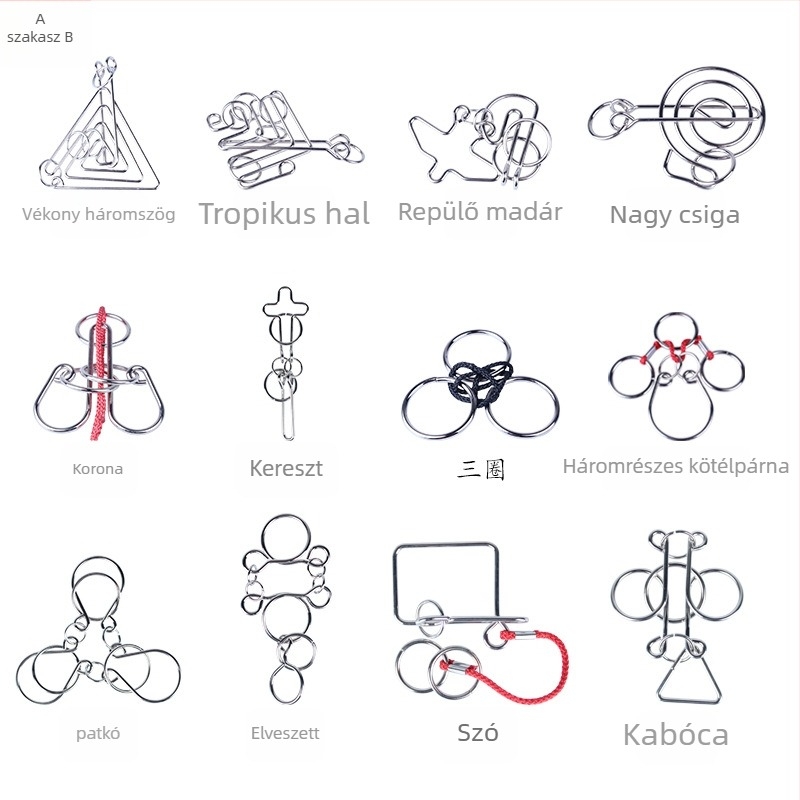 Acélból készült kilencláncos puzzle: 12-darabos készlet, 4–6 éveseknek, logó testreszabás elérhető