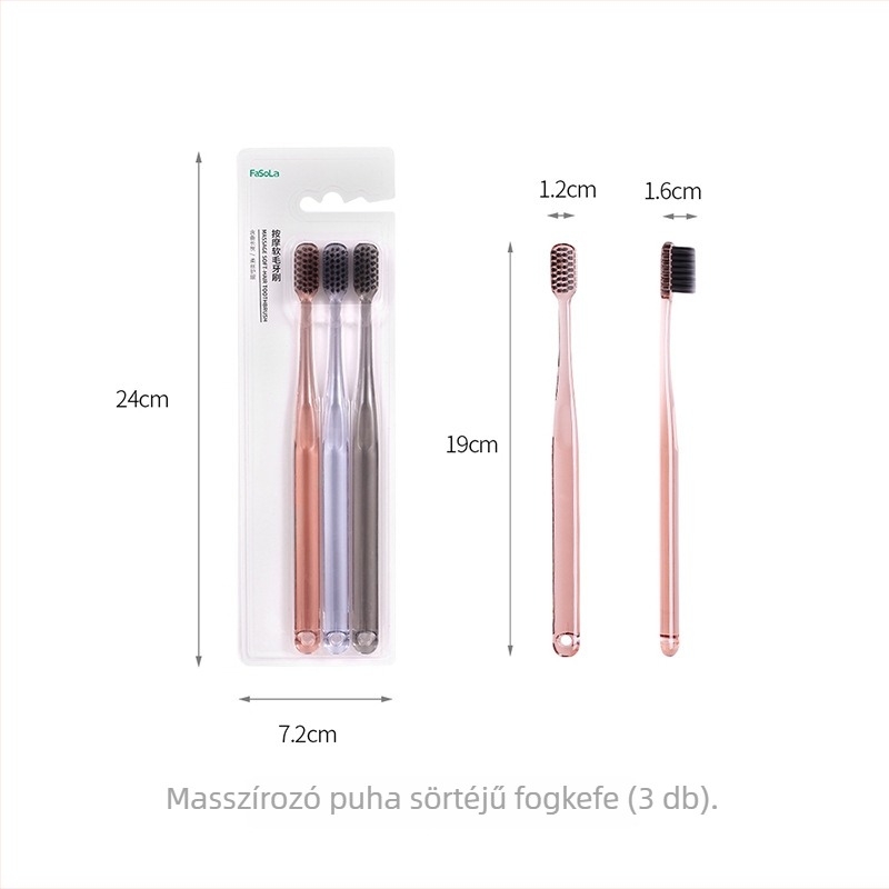 FaSoLa fogkefé puha sörtékkel az íny masszírozásához és a fogkövesség tisztításához – PETG/PBT anyag, 3 darabos készlet