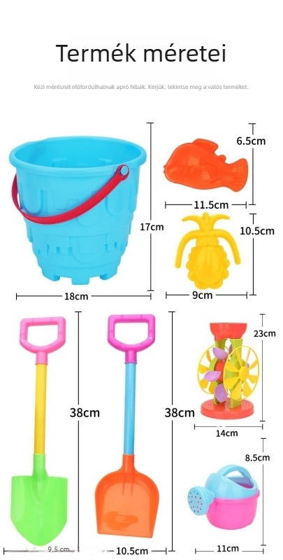 Gyerekeknek szóló tengerparti homokozó játék készlet, 11 darab, ásó- és homokozó eszközök, Szülő-gyerek játék; Anyag: PP; 4–6 éveseknek; Csomagolás: mesh táska