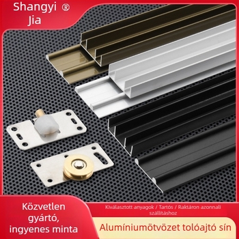 Gardrob csúszóajtó vezetősínek rendszere felső és alsó sínekkel, alumínium ötvözet, oxidált felület, modell A0032, csendes működés