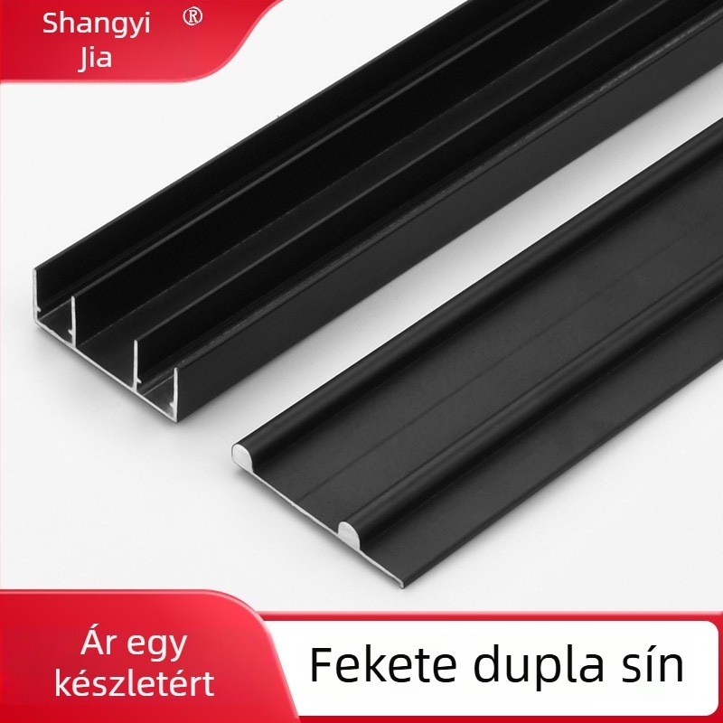 Gardrob csúszóajtó vezetősínek rendszere felső és alsó sínekkel, alumínium ötvözet, oxidált felület, modell A0032, csendes működés