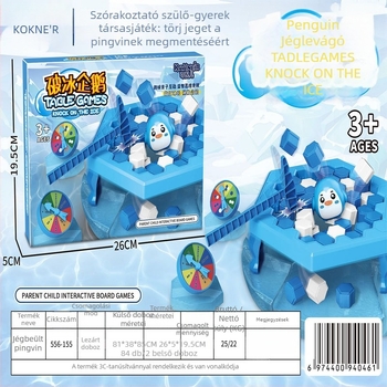 Pingvin Jég Ütögető — Asztali puzzle gyerekeknek 4–6 évesek, interaktív családi játék, kognitív fejlődés és kéz-szem koordináció