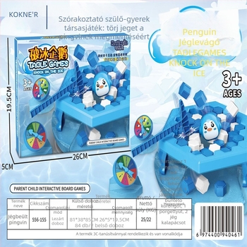 Pingvin Jég Ütögető — Asztali puzzle gyerekeknek 4–6 évesek, interaktív családi játék, kognitív fejlődés és kéz-szem koordináció