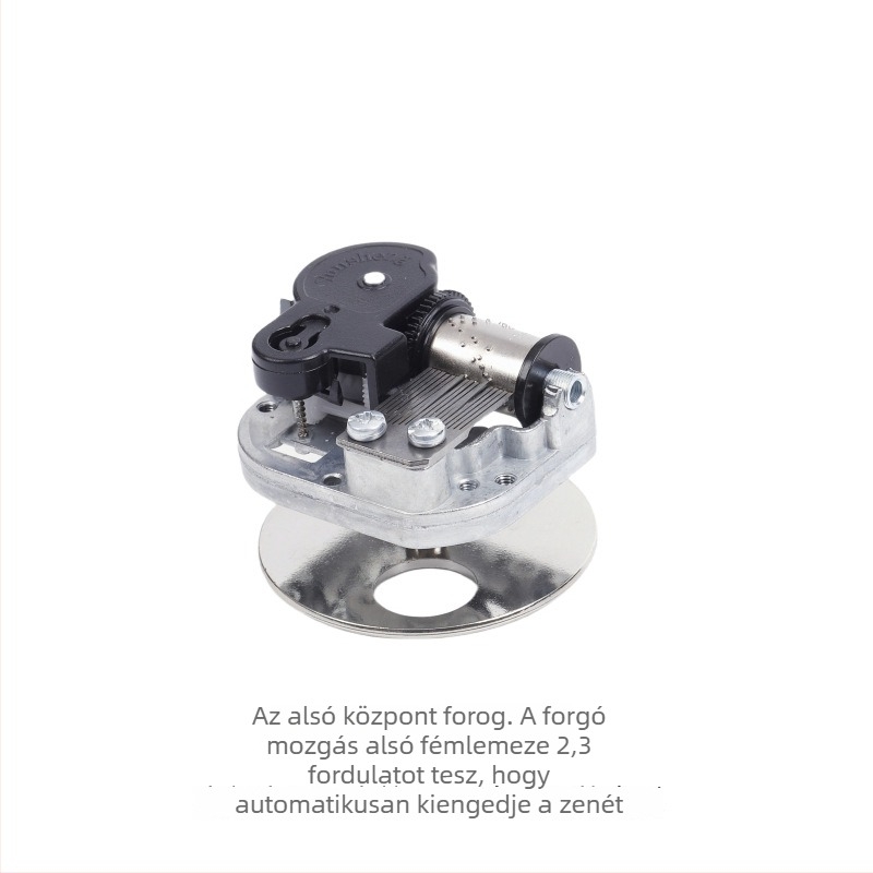 DIY zenei doboz mechanizmus — forgó óraszerkezet cink ötvözetből, fa alap, márka Jiyun