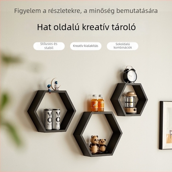 Hatszögletű falipolc bambuszból, 1-szintű, modern minimalist stílus, csavaros rögzítés, többfunkciós tároló