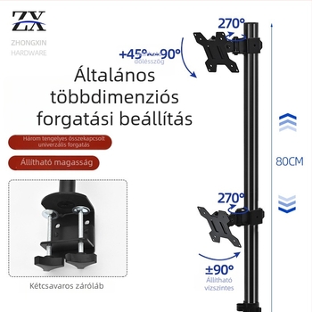 ZX-MT028 Kétmonitoros asztali állvány csíptetős rögzítéssel, forgó, vasból, 4 kg
