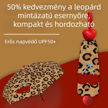 Gyerekeknek szóló esernyő Cherry Leopard mintával, 8 bordás napernyő, kézi nyitás-zárás, UPF 50+, 190T poliészter