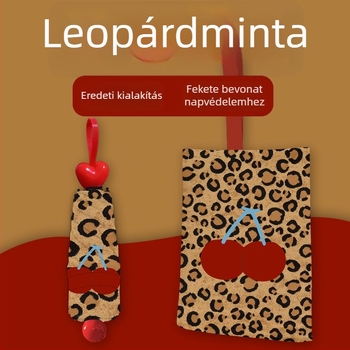 Gyerekeknek szóló esernyő Cherry Leopard mintával, 8 bordás napernyő, kézi nyitás-zárás, UPF 50+, 190T poliészter