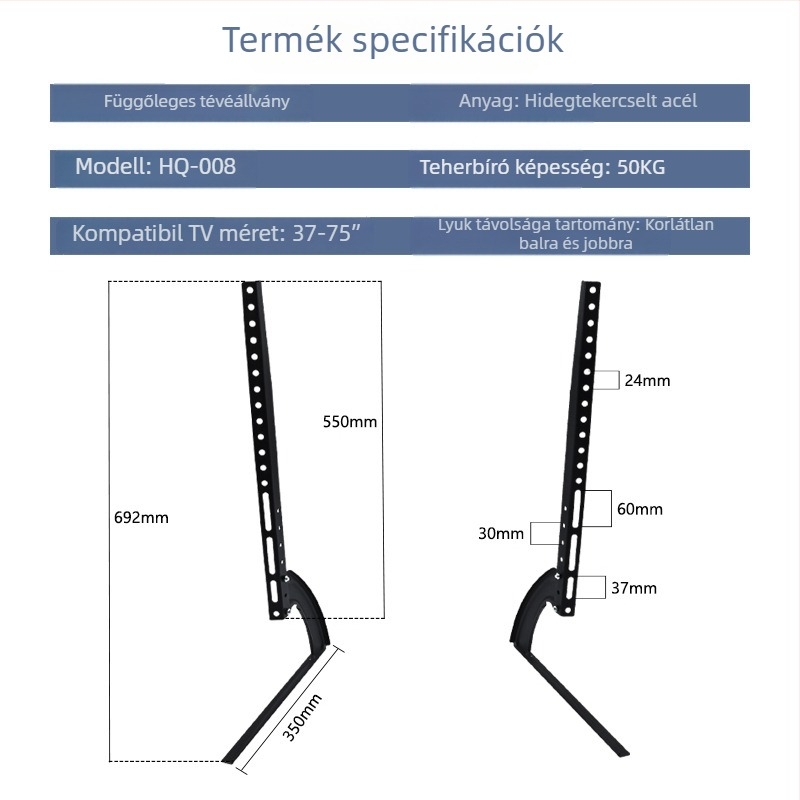 HQ-008 LCD TV állvány | Vas tartó | Teherbírás >15 kg | Mechanikus vezérlés | Falra szerelhető nem
