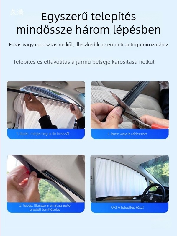 DIY autóablak árnyékoló kiegészítő készlet beépített csúszó sínnel, horgokkal és csattal, korlátozó