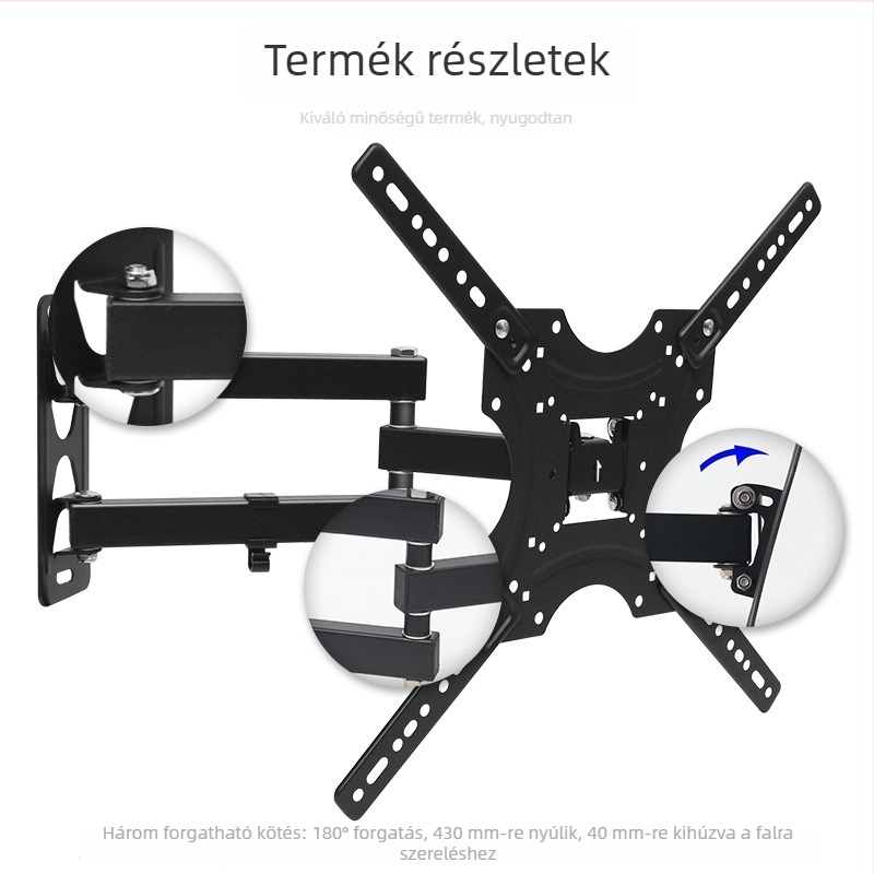 Fali LCD TV tartó - kihúzható, 26-43 hüvelyk, 5-10 kg terhelés, vasból készült konstrukció