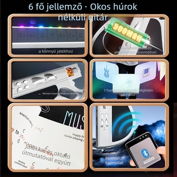 Elektronikus gitár intelligens kísérettel és automatikus akkordozással gyermekeknek, ABS anyag, ES200-1 modell, színes dobozos csomagolás, 7–14 éveseknek