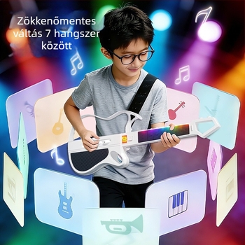 Elektronikus gitár intelligens kísérettel és automatikus akkordozással gyermekeknek, ABS anyag, ES200-1 modell, színes dobozos csomagolás, 7–14 éveseknek