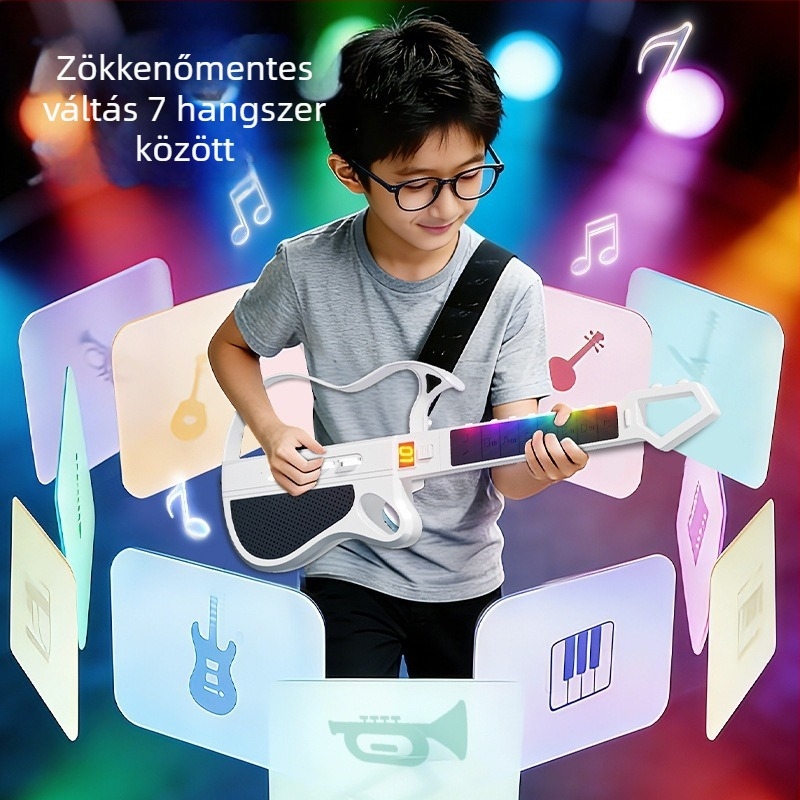 Elektronikus gitár intelligens kísérettel és automatikus akkordozással gyermekeknek, ABS anyag, ES200-1 modell, színes dobozos csomagolás, 7–14 éveseknek