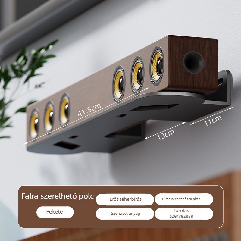 Fali polc szénacélból, vákuumos rögzítés, modern minimalista stílus, 1 réteg