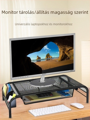 Monitor és notebook asztali állvány tárolóval, mechanikus magasságállító alap MST005