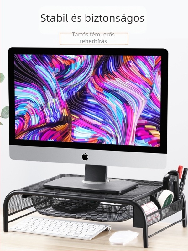 Monitor és notebook asztali állvány tárolóval, mechanikus magasságállító alap MST005