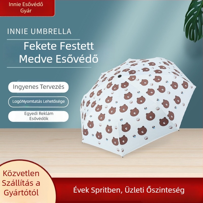 Mackós karikatúra mintás esernyő, 8 bordás, kézi nyitású, poliészter 190T anyag, ötvözet nyél, egyedi logózás
