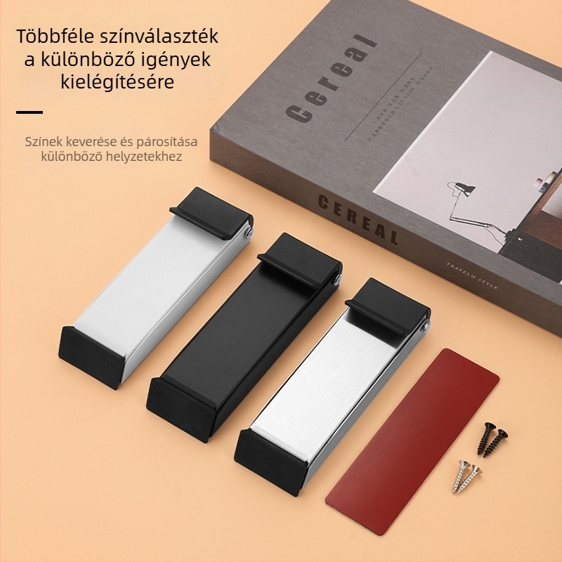 Fúrás nélküli acél ajtóstop, láb által működtetett, rozsdamentes acélból, hajlított mágneses záró, szélálló és csúszásmentes dizájn