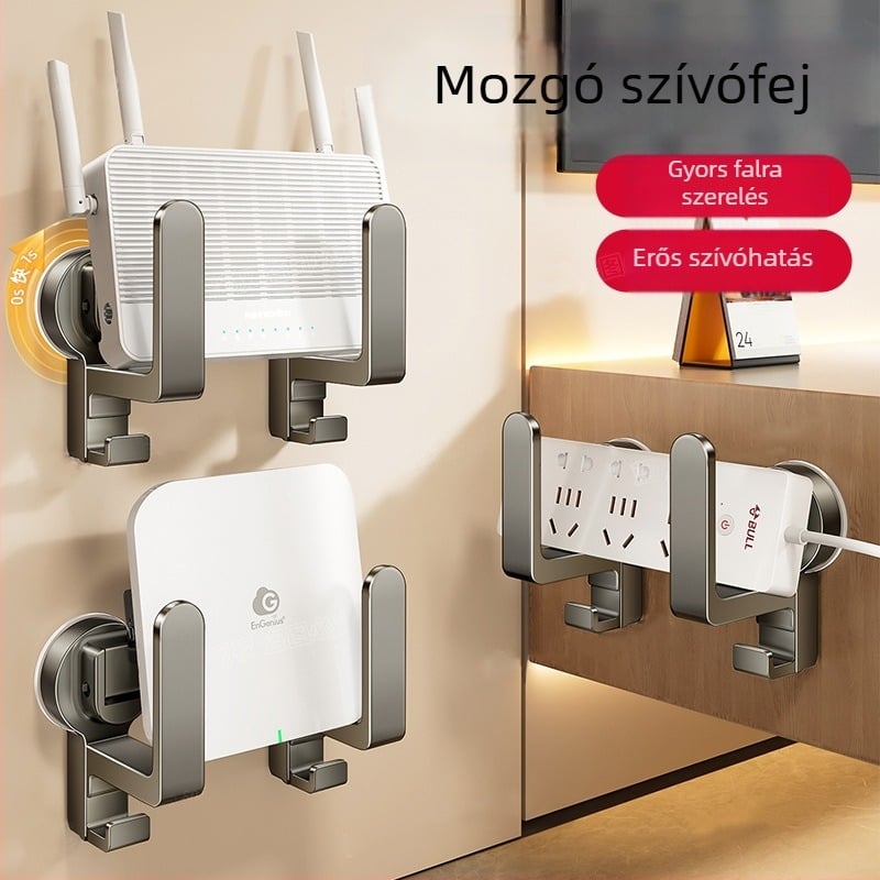 Fali tárolóállvány routerhez és modemhez szívócsésze rögzítéssel | műanyag, nordic stílus, 1 polc, nappali tárolás