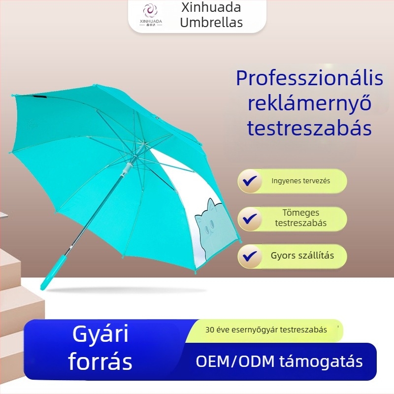 Gyárilag testre szabott gyerekeknek készült esernyő aranyos rajzfilm logóval, promóciós napellenző esernyő