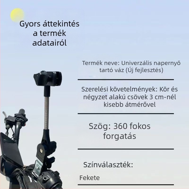 Morass esernyő tartó csipesz elektromos robogóhoz és babakocsikhoz, Vas rúd, Kézi nyitás