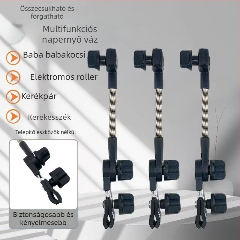 Morass esernyő tartó csipesz elektromos robogóhoz és babakocsikhoz, Vas rúd, Kézi nyitás