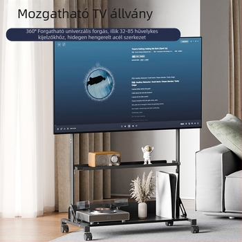 Padlón álló mozgatható TV állvány teleszkópos állítható monitor tartóval – hidegen hengerelt acélból, teherbírás >15 kg, mechanikus vezérlés